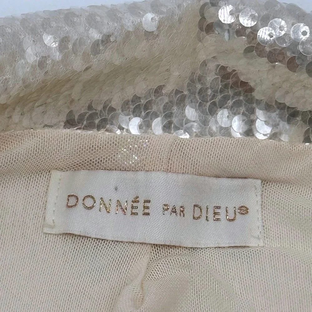 Donnee Par Dieu Cream Sequin Blazer Jacket Large Champagne Sparkle 22161-T‎